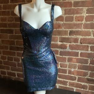 Sequin Blue Dress Stunning Party Bodycon NEW Size 3/4